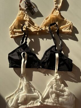 Sheer Triangle Bralette Pack - Black, Cream, Tan